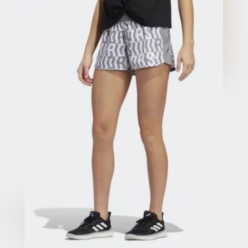 Adidas Women's AeroReady Pacer Shorts Woven All Over Gray Print Size Medium
